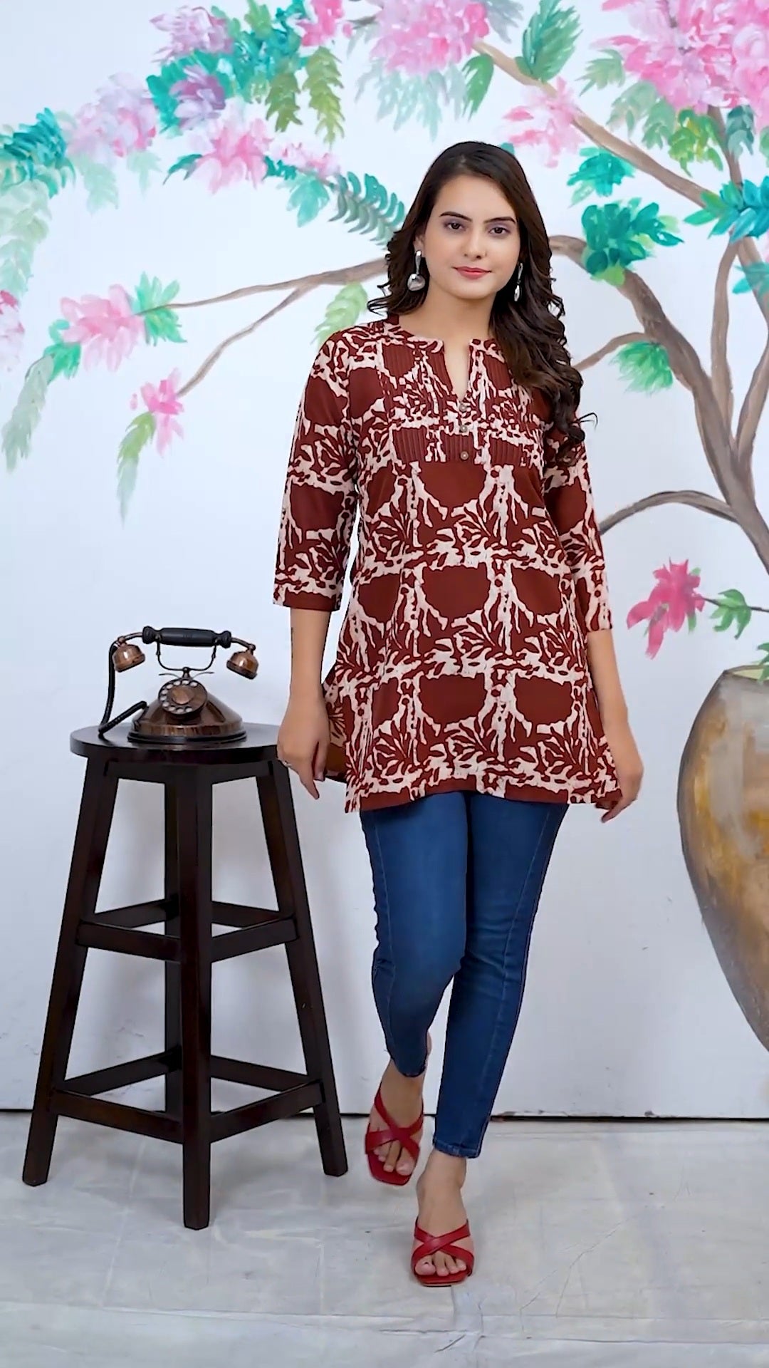 Maroon Printed Heavy Rayon Top for Women – Elegant & Comfortable Casual Wear