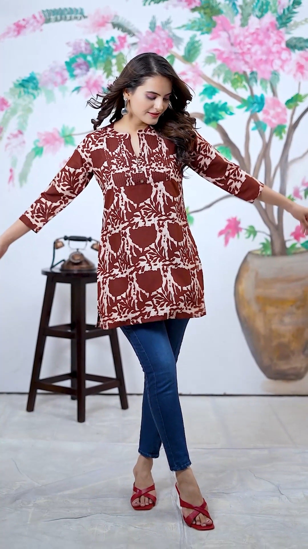 Maroon Printed Heavy Rayon Top for Women – Elegant & Comfortable Casual Wear