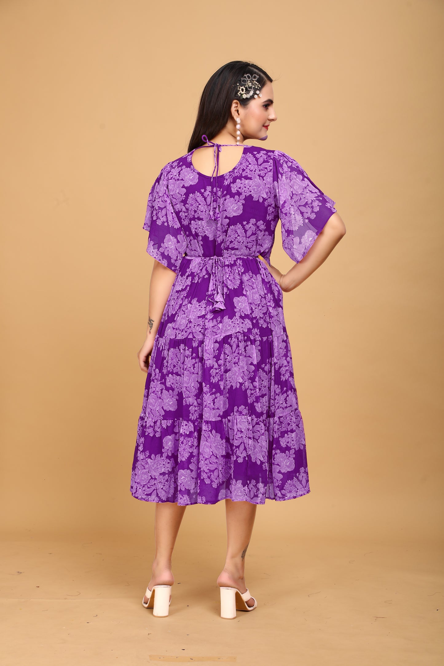 Elegant Purple Floral Georgette Gown for Women