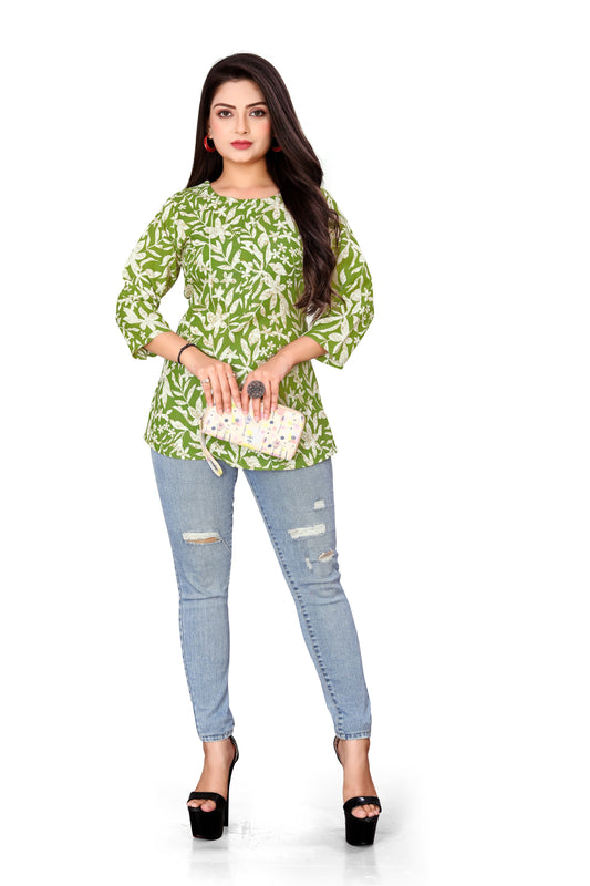 Stylish Rayon Green Printed Top for Women - Elegant & Lightweight